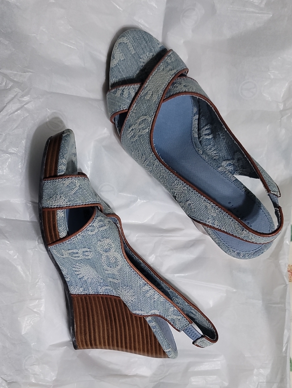 UGG Light Blue Denim Slingback Wedge Sandals